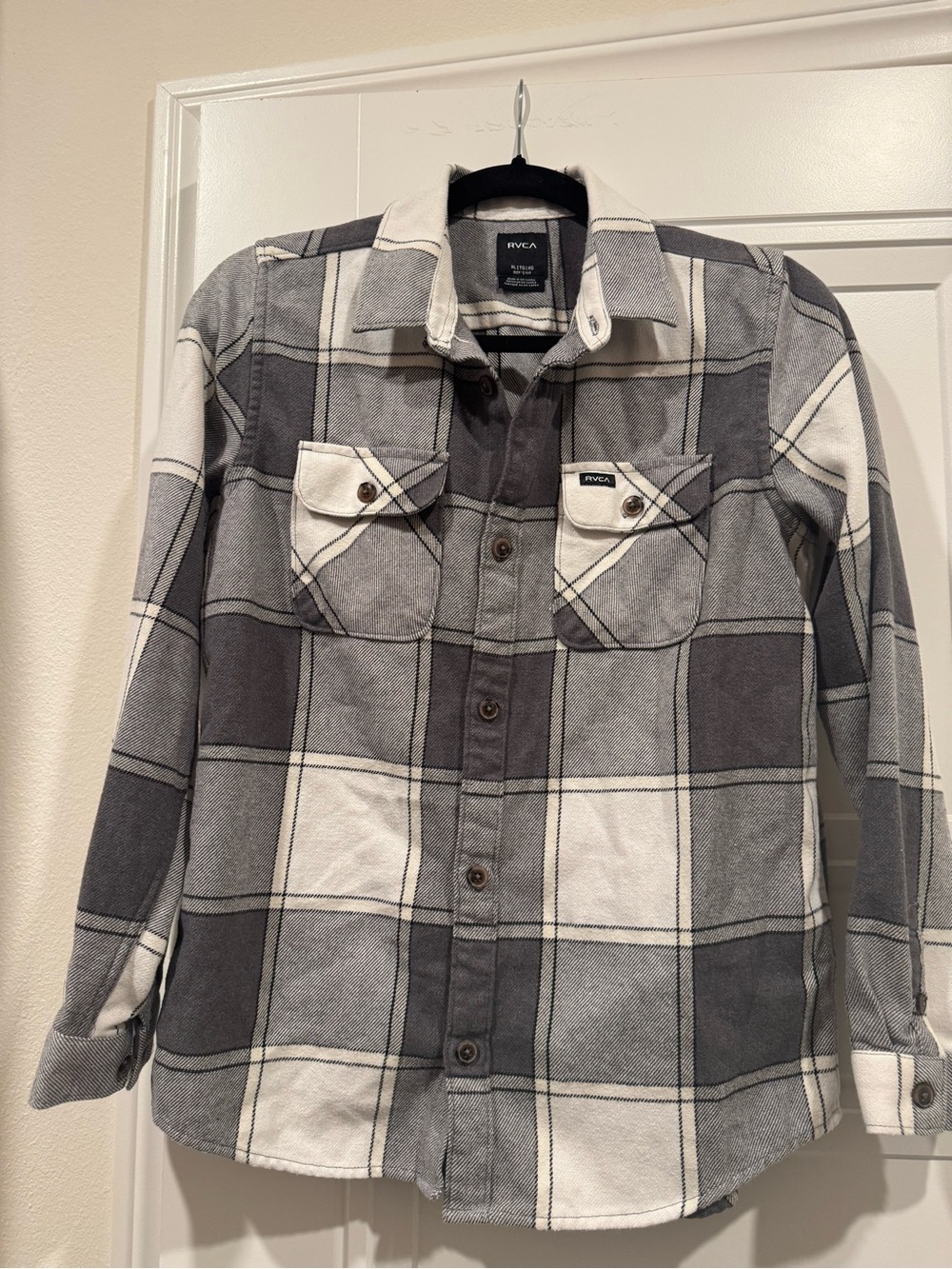 RVCA Boys Black and White Plaid Button-Down Shirt